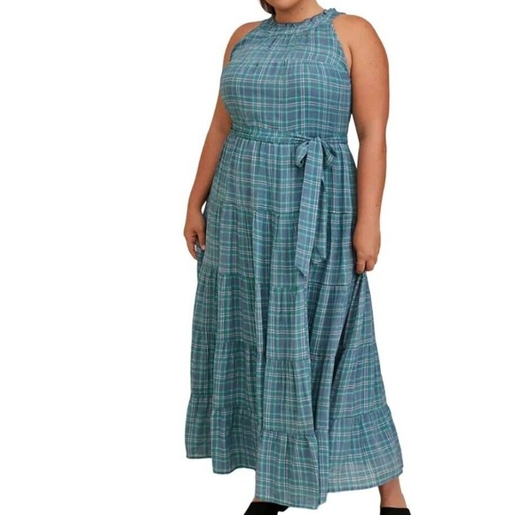 torrid Dresses & Skirts - NEW! Torrid 3 XL Maxi Lindsay Hi-Low Tiered Maxi Dress Blue Plaid Sleeveless